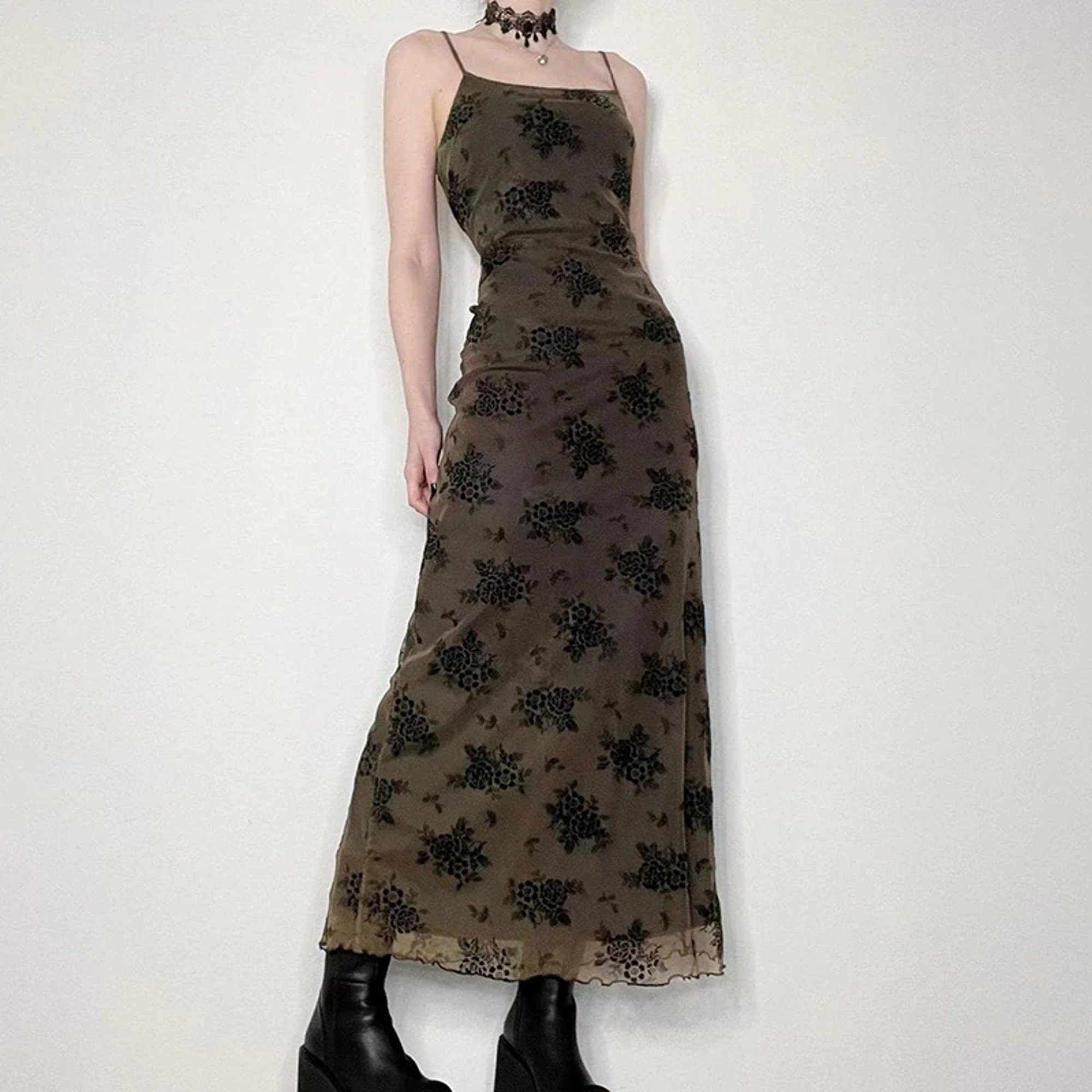 Y2K Grunge Floral Maxi Dress Sleeveless Aesthetic