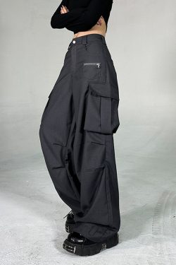 Y2K Grunge Grey Cargo Pants with Big Pockets & High Waist