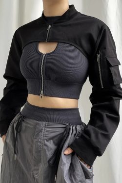 Y2K Grunge Harajuku Cropped T-Shirt, Open Breast Sleeve
