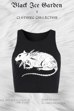Y2K Grunge Mouse Print Crop Top: Goth Streetwear Tank
