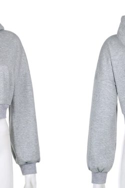 Y2K Grunge Streetwear Zip-Up Cropped Hoodie in Gray