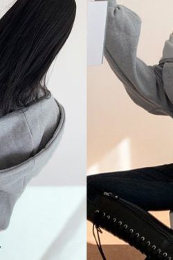 Y2K Grunge Streetwear Zip-Up Cropped Hoodie in Gray