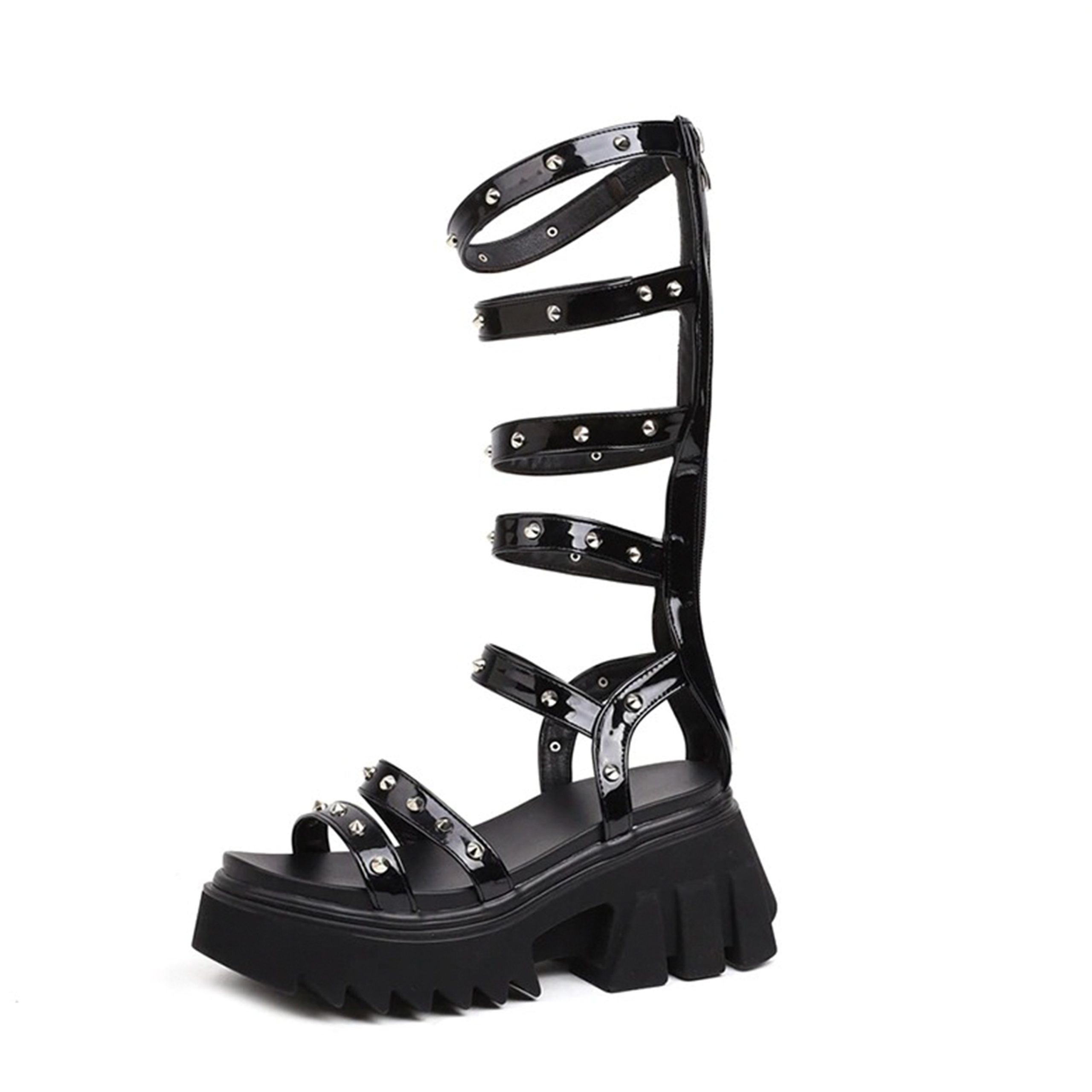 Y2K Grunge Style Chunky Heel Gladiator Sandals in Black