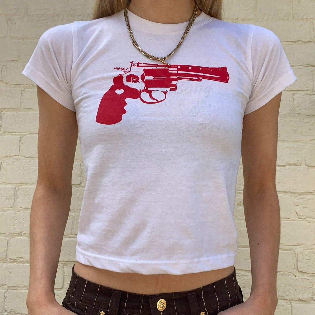 Y2K Gun Pistol Print Punk E-girl Crop Tee Streetwear