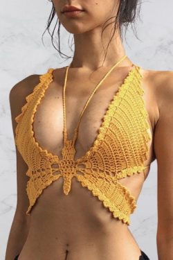 Y2K Handmade Crochet Butterfly Crop Top - Summer Fashion