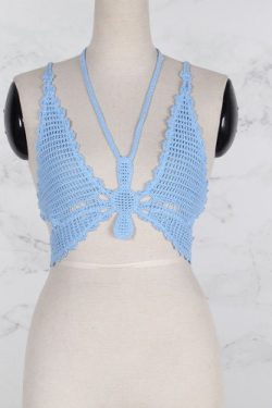 Y2K Handmade Crochet Butterfly Crop Top - Summer Fashion