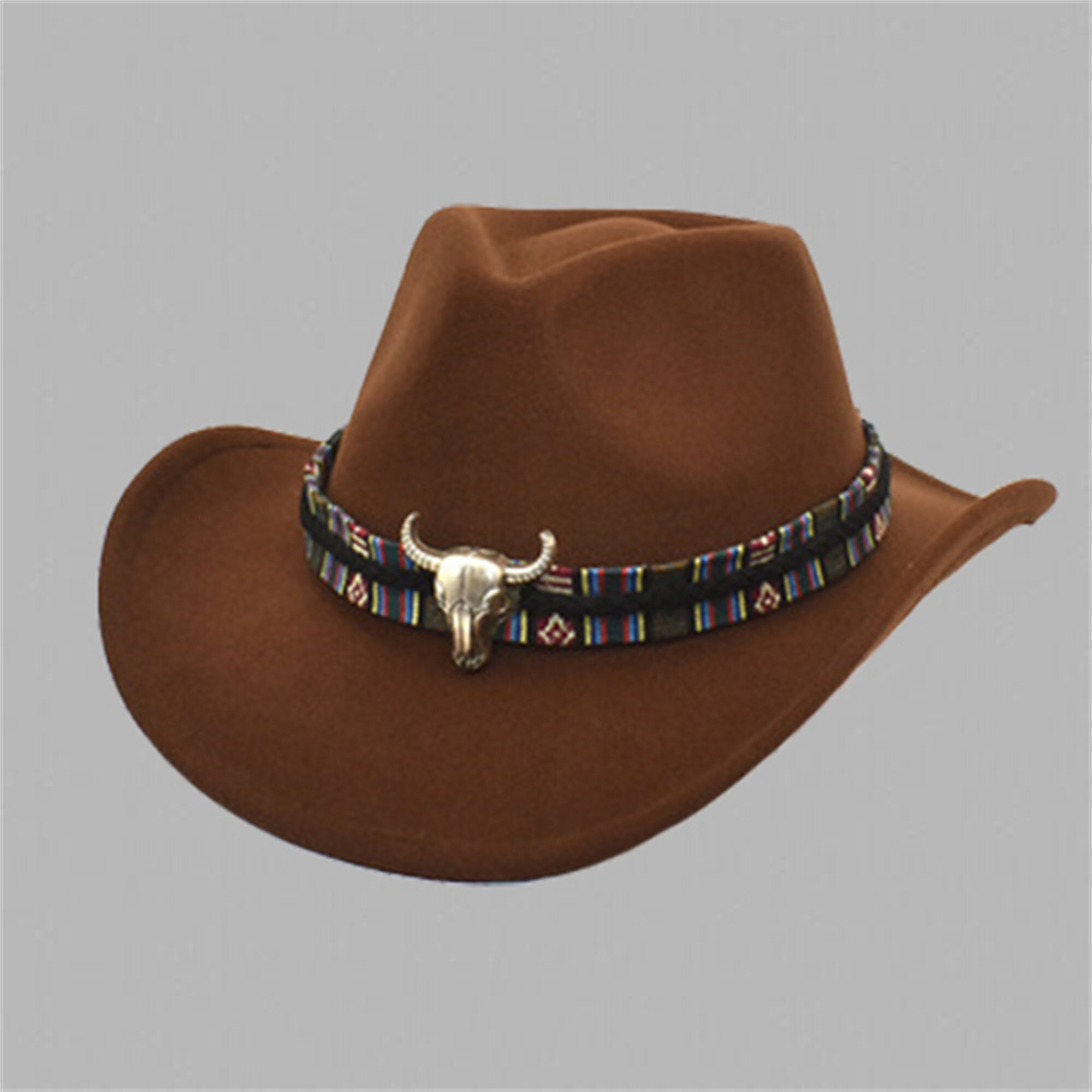Y2K Handmade Western Cowboy Hat with Bull Head - Unisex