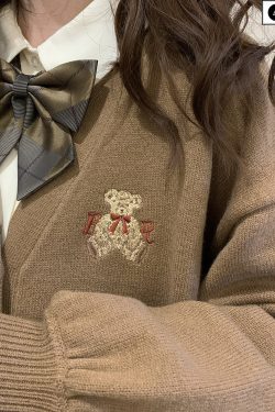 Y2K Harajuku Bear Embroidered Cardigan - Gift for Girls