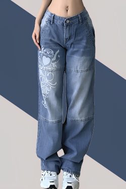 Y2K Harajuku Cargo Jeans - Dark Blue High Waist Streetwear