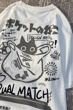 Y2K Harajuku Cat Print Casual Hip-Hop Streetwear T-Shirt