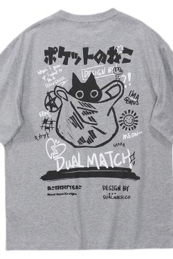 Y2K Harajuku Cat Print Casual Hip-Hop Streetwear T-Shirt