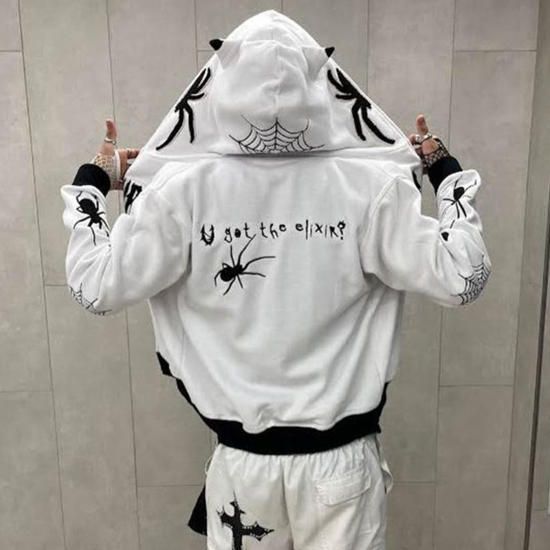 Y2K Harajuku Hip Hop Spider Web Hoodie Jacket