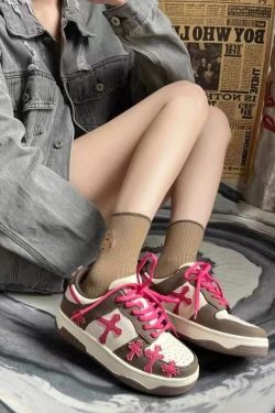 Y2K Harajuku Platform Sneakers - Pinkish Brown