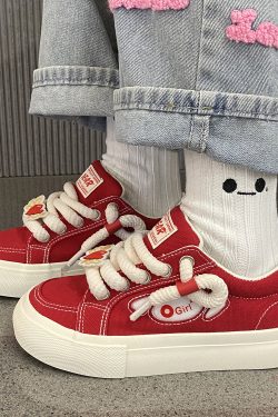 Y2K Harajuku Red Platform Sneakers for Women and Unisex
