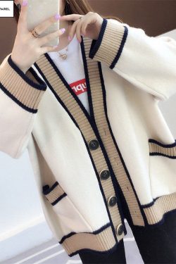 Y2K Harajuku V Neck Striped Knitted Cardigan Sweater