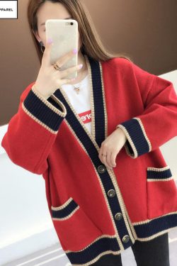 Y2K Harajuku V Neck Striped Knitted Cardigan Sweater