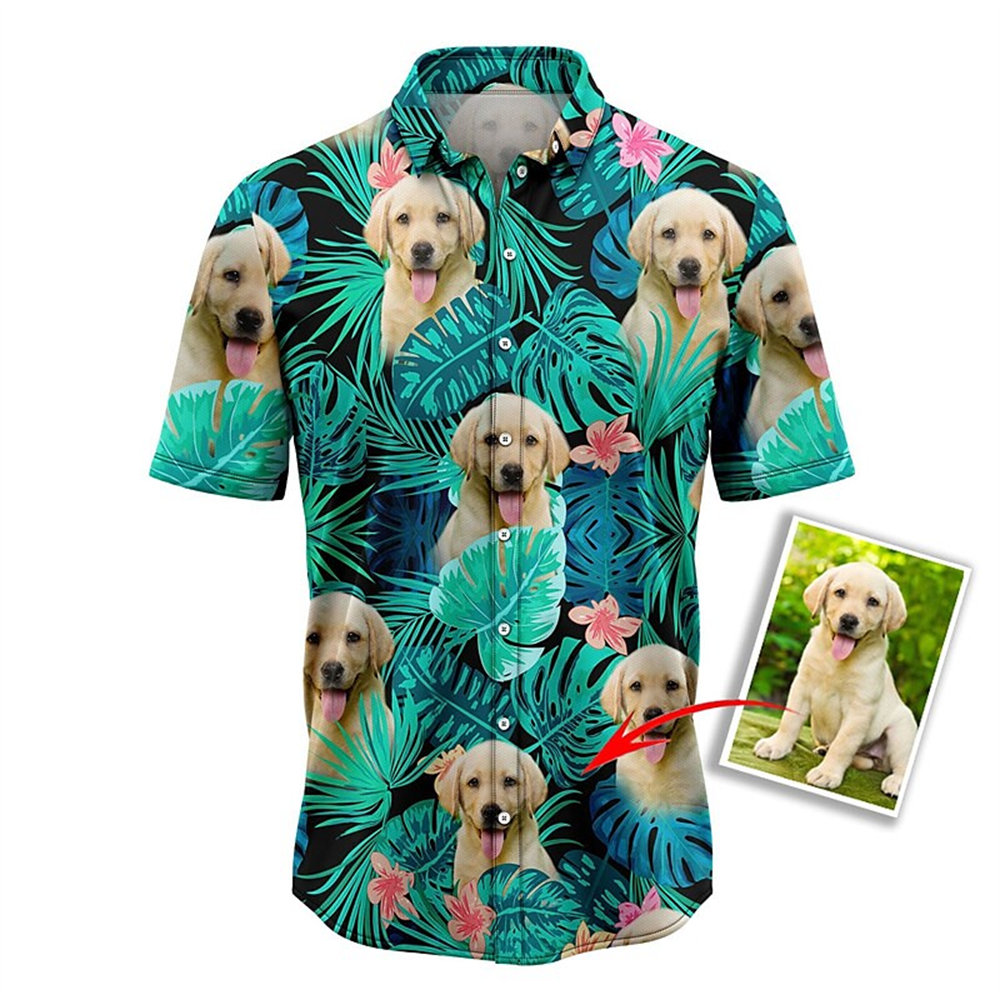Y2K Hawaiian Dog Flower Shirt - Funny Button Short Sleeve