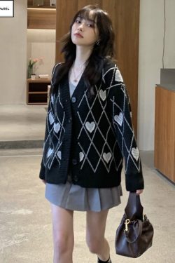 Y2K Heart Cardigan Sweater - Trendy Fashion for Y2K Clothing
