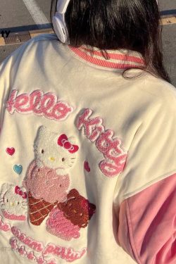 Y2K Hello Kitty Baseball Jacket - Embroidered Pink Streetwear