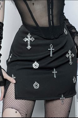 Y2K High-Waist Gothic Cross Printed Skirt