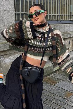Y2K High Neck Knitted Crop Sweater Fashion 2023