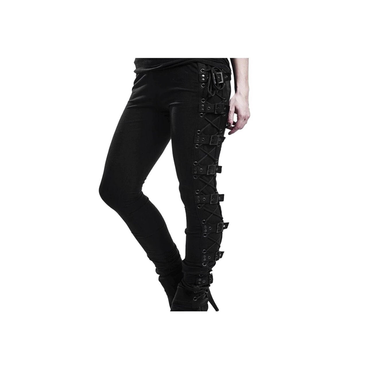 Y2K High Waist Gothic Lace Up Skinny Punk Pants