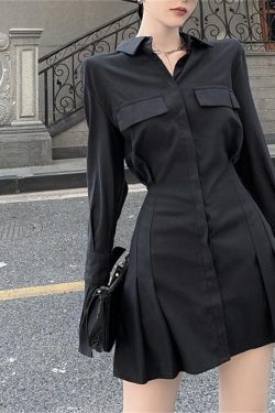 Y2K High Waist Slim Fit Black Pleated Dress for Prom