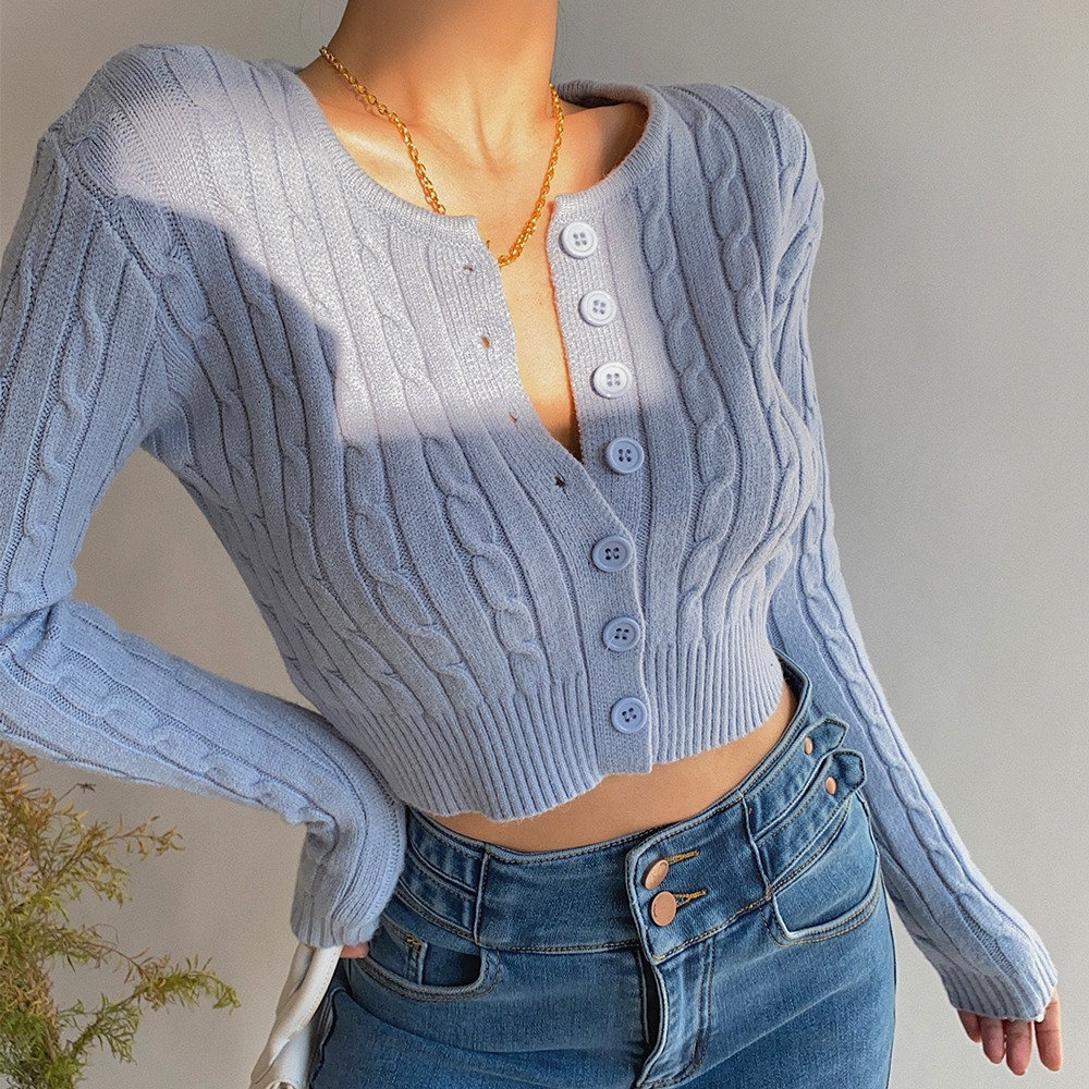 Y2K High Waisted Crop Top V-neck Knitted Sweater