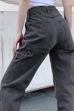 Y2K High Waisted Denim Pants - Harajuku Streetwear