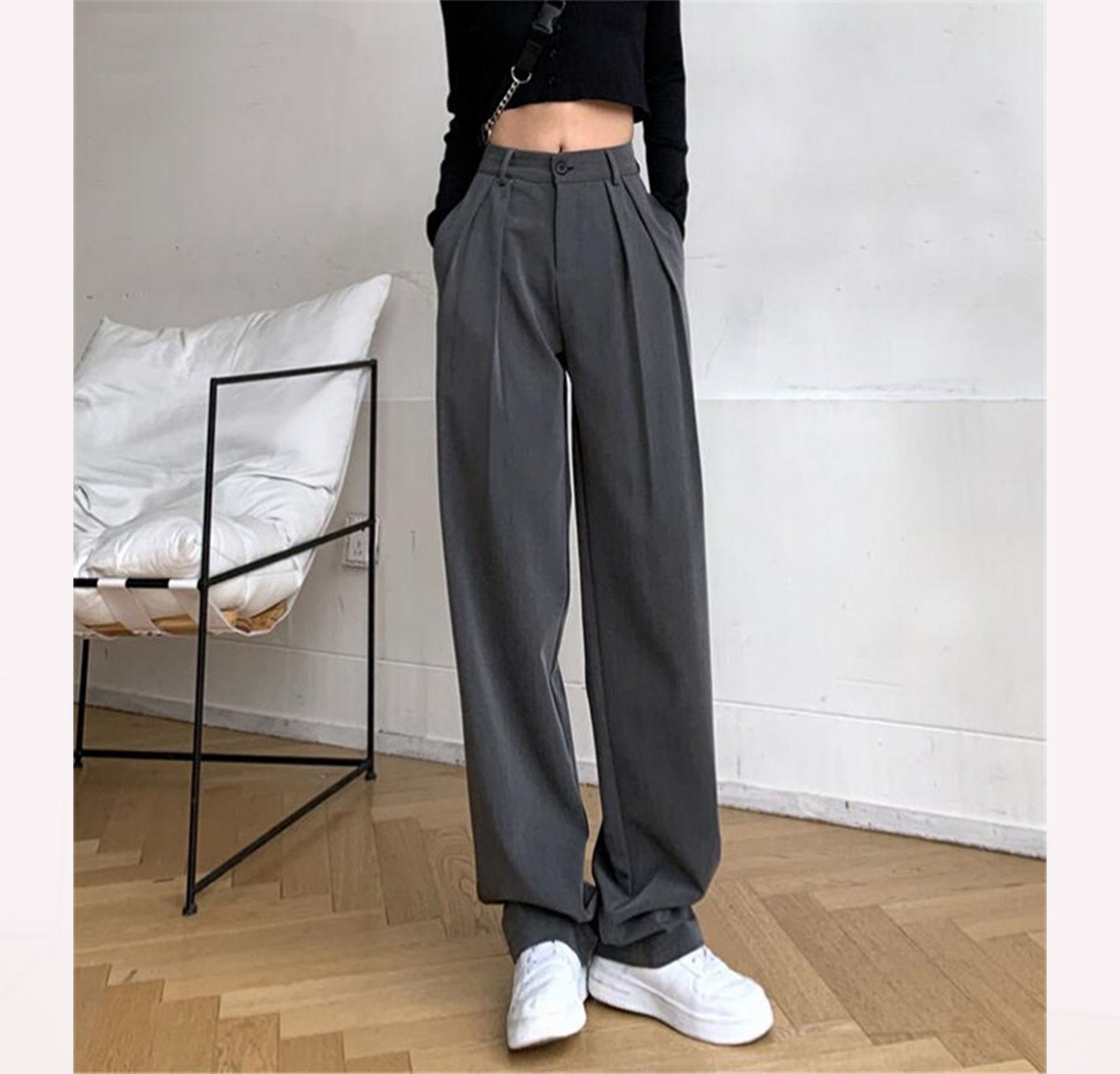 Y2K High Waisted Straight Cut Office Trousers for Women