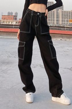 Y2K High Waisted Striped Cargo Pants Streetwear