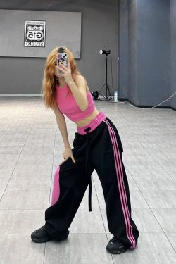 Y2K Hiphop Streetwear Sweatpants in Black Pink