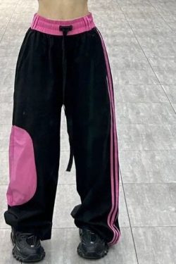 Y2K Hiphop Streetwear Sweatpants in Black Pink