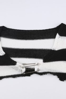 Y2K Knit Cardigan with Striped Safety Pin Bolero Shrug
