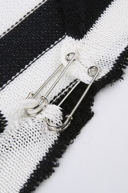 Y2K Knit Cardigan with Striped Safety Pin Bolero Shrug