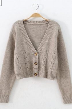 Y2K Knitted Cardigan - Celtic Knot, Vintage Beige, Casual Sweater