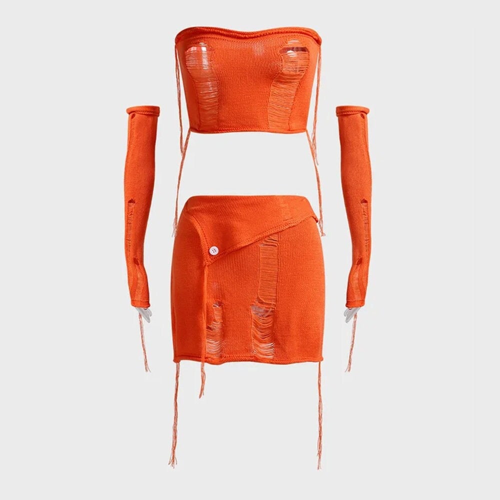 Y2K Knitted Crop Top & Mini Skirt Streetwear Set