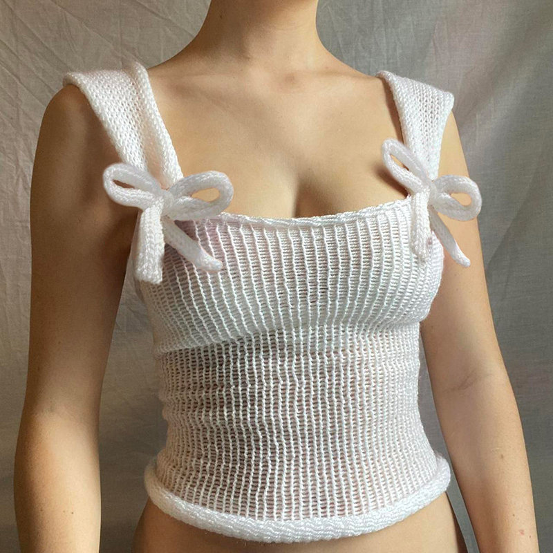 Y2K Knitted Mesh Crop Top - Trendy Fashion for the Y2K Clothing Niche