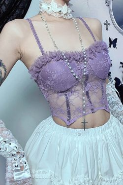 Y2K Lace Lolita Crop Tops with Gothic Ruffles