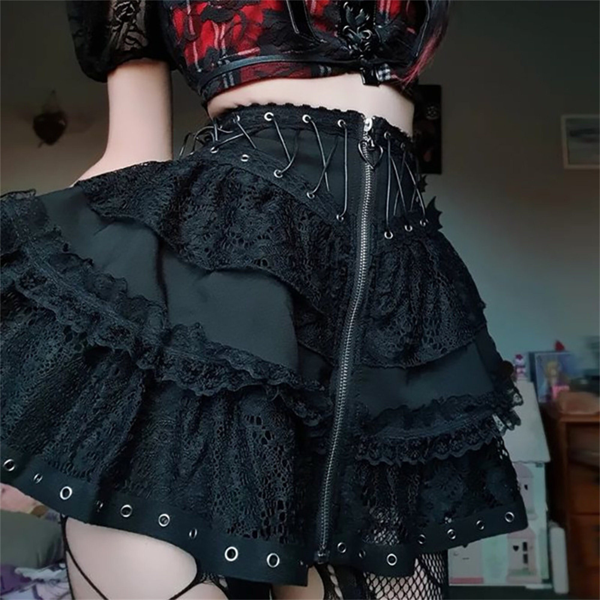 Y2K Lace Lolita Skirt – Harajuku Mini Street Party Masquerade Tunic