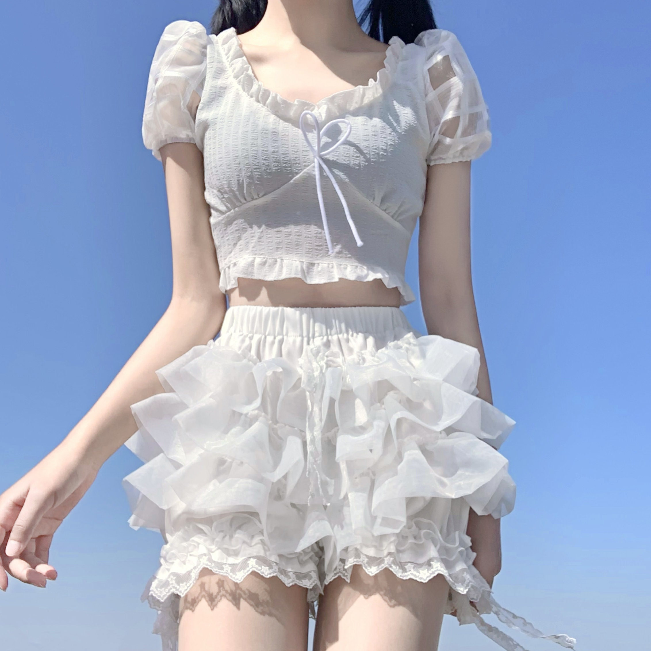 Y2K Lace Puff Skirt - Soft Yarn No Bone Pumpkin Design