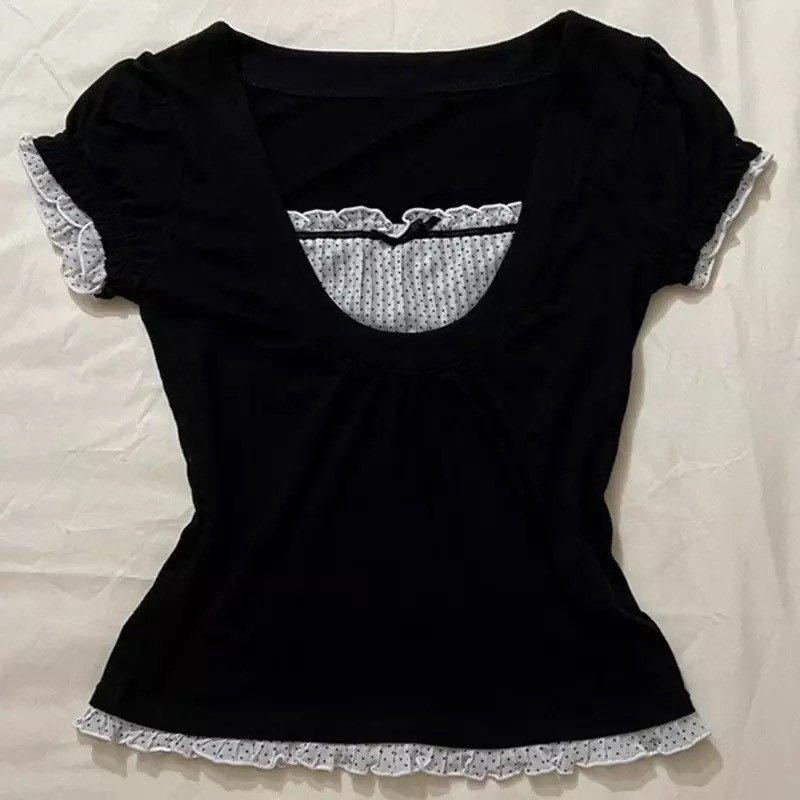 Y2K Lace Trim Babydoll T-Shirt - Vintage Aesthetic