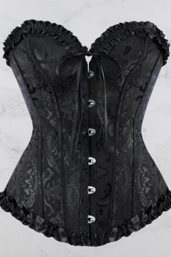 Y2K Lace Up Floral Corset with Frill Trim and Thong