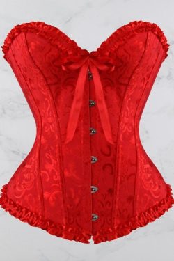 Y2K Lace Up Floral Corset with Frill Trim and Thong