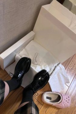Y2K Lace Up Loafers Women's Leather Footwear Square Toe 5cm Heel
