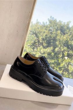 Y2K Lace Up Loafers Women's Leather Footwear Square Toe 5cm Heel