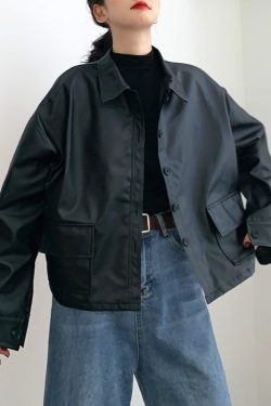 Y2K Leather Biker Jacket - Women's Winter Streetwear