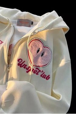 Y2K Letter Embroidered OverSized Zip-Up Hoodie Jacket
