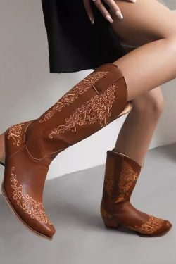 Y2K Light Brown Western Cowboy Boots Fashion
