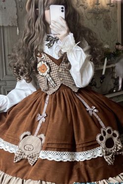 Y2K Lolita Bear Dress with Jacket - Cute Ruffle Princess Costume